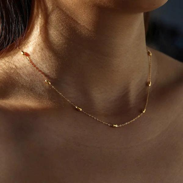 Elk & Bloom Dainty 14K Gold Beaded Choker Necklace