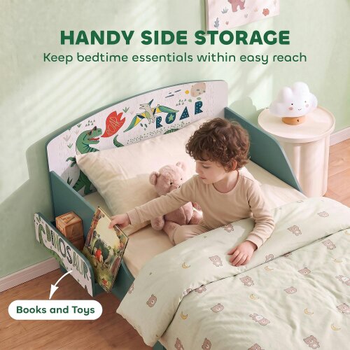 AIYAPLAY Toddler Bed with Bedside Storage, Guard Rails