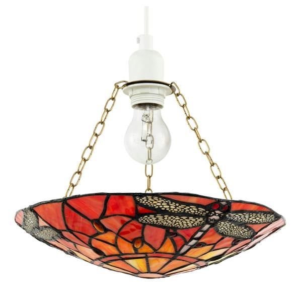 Vivid Orange and Amber Dragonfly Tiffany Glass Easy Fit Pendant Shade Image 1