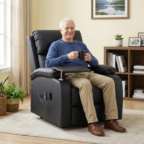 HOMCOM Riser Recliner Chair, Recliner Armchair with Massage and Heat, Black