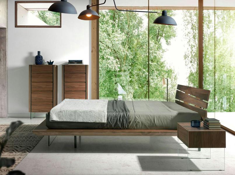 Angel Cerdá Chiffonier Walnut and Tempered Glass 7041