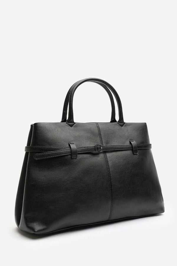 Where's That From Flores Luxury Structured Leather Tote Bag in Black