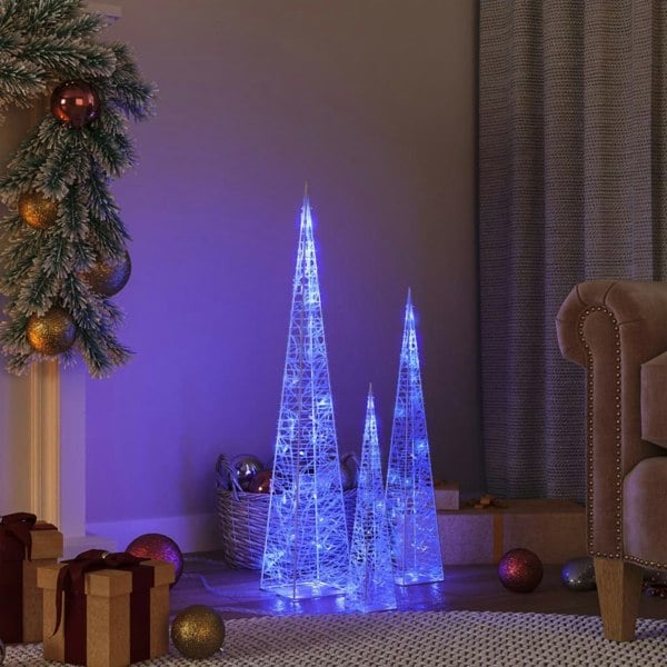 Berkfield Acrylic Decorative LED Light Cone Set Blue 30/45/60cm