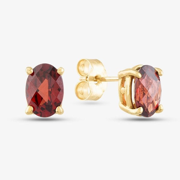 T. H. Baker 9ct Yellow Gold Oval Garnet Stud Earrings G40-5676-20