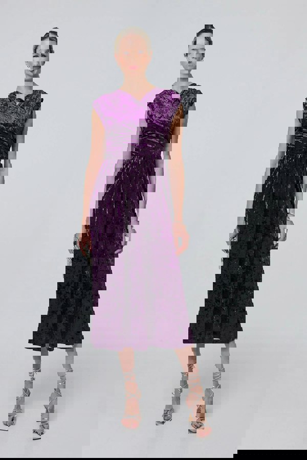 Purple | Crushed Velvet Fit & Flare Midi Dress
