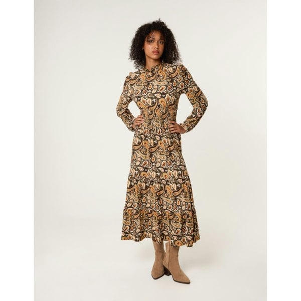 Blue Vanilla Paisley High Neck Shirred Waist Dress