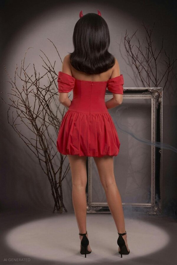 Goddiva Bardot Corset Mini Classic Devil Halloween Costume - Red by Goddiva
