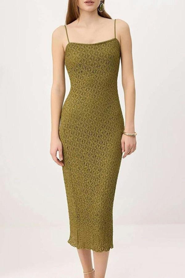 Lace Bodycon Strappy Midi Dress