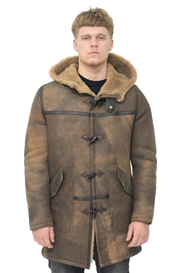 Infinity Leather Mens Antique Sheepskin Duffle Coat-Arona