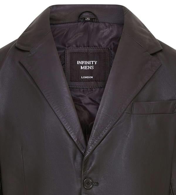 Infinity Leather Men’s 2 Button Black Leather Blazer Jacket - Bergen
