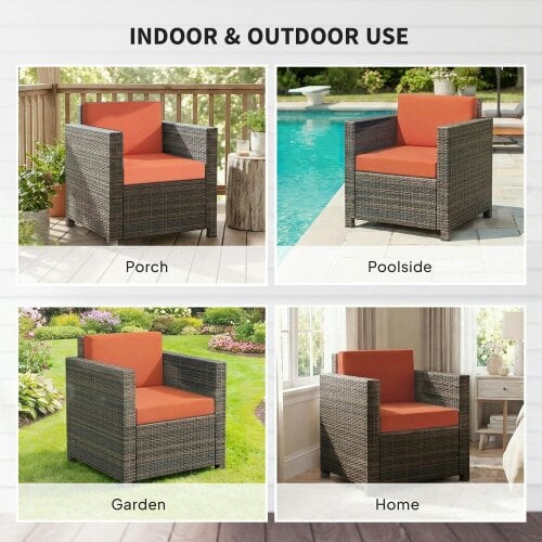 Wyld Haus Noette Faux Rattan Brown And Orange Garden Armchair With Cushion