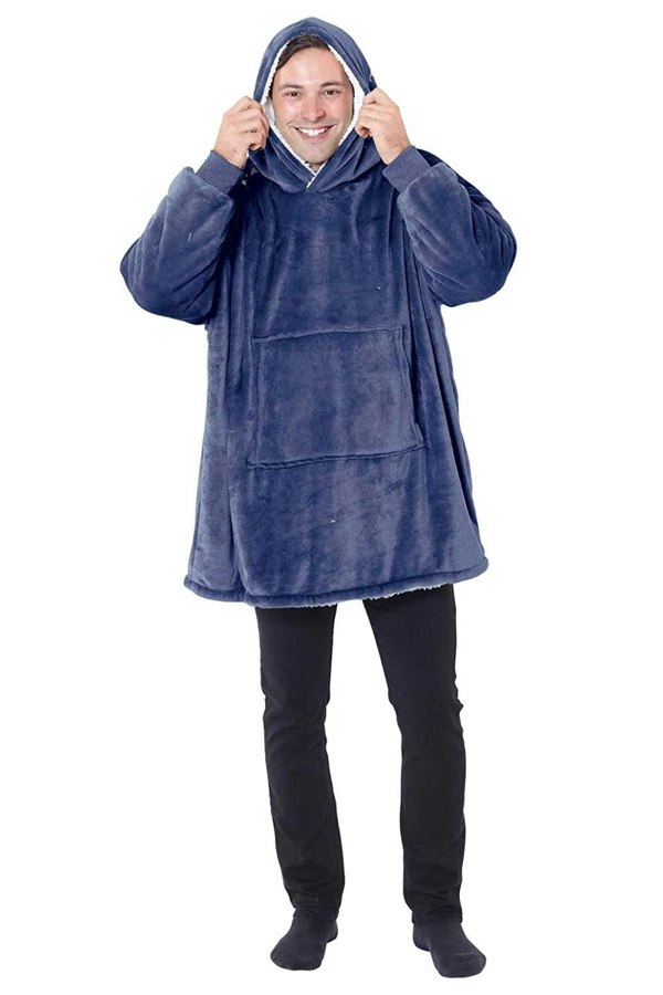 HomeSpace Direct Eskimo Sherpa Lined Blanket Fleece Hoodie Navy