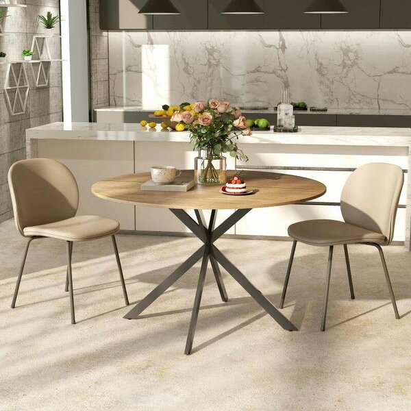 Dining Table for 4, 120 cm Industrial Kitchen Table with Wood Effect Tabletop and Steel Legs, Oak