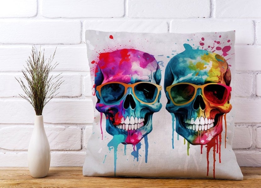 Warren Reed Splashart Happy Skeletons Cushions