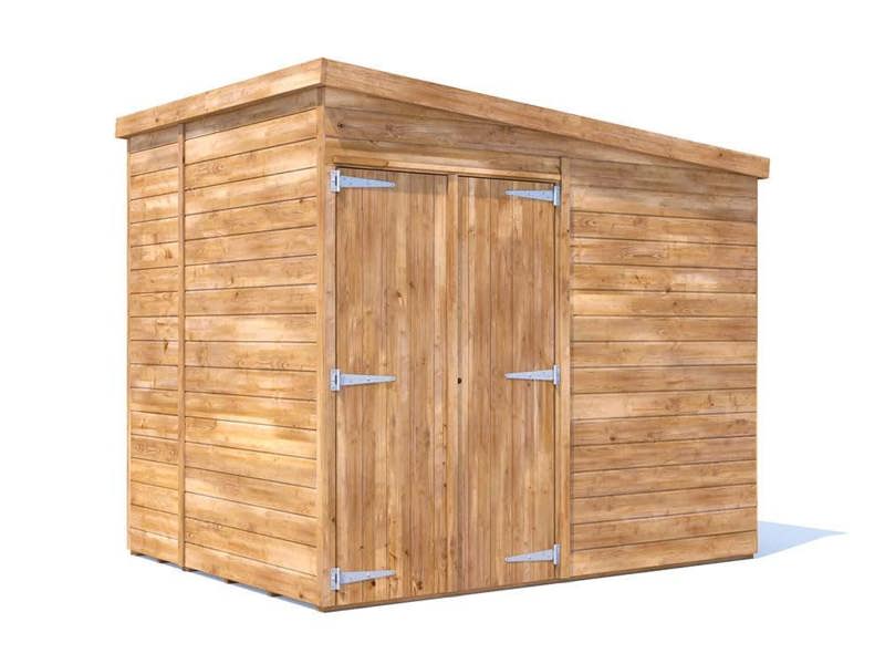 Dunster House Wooden Bike Shed 2.4 x 1.8 m (8'x6') 15mm Pressure Treated Pent Roof Superfelt Overlord Modular