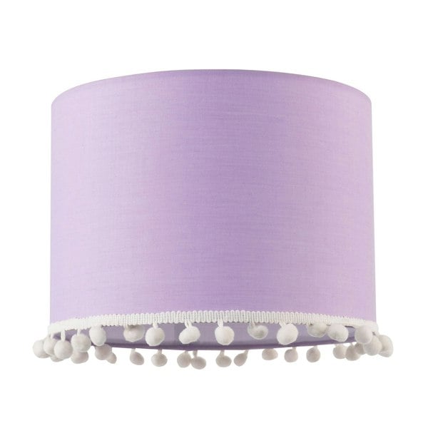 Cute and Modern Lilac Cotton 10" Lamp Shade with White Woolly Pom Poms Image 1