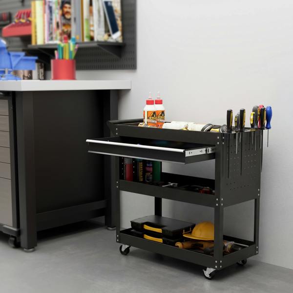 DURHAND 3-tier Tool Trolley Cart Roller Cabinet Garage Workshop with Drawer