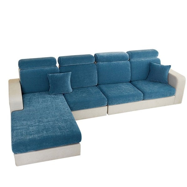 Anyhouz Anyseat Sofa Cover Dark Blue L-Shape Polyester Chenille Thick Stretchable Cushion For Living Room Plus Size Extra Large