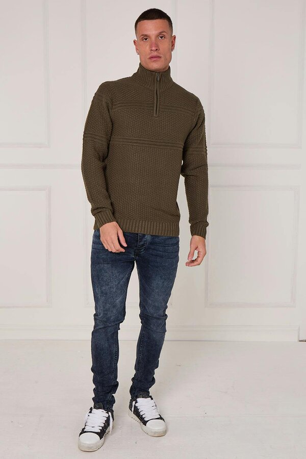 Elaina Fashion Men’s Textured Half Zip Jumper