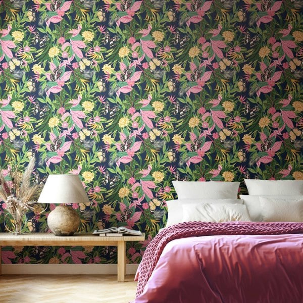 Hoopla Walls Paradise - Indigo & Pink 10m Wallpaper