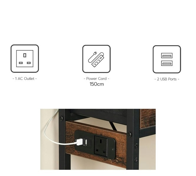 Modcraft Slim Console Table with Power Outlet and with 3 Fabric Drawers