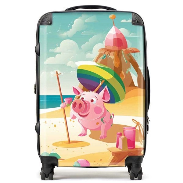 Warren Reed Piglet On A Beach Holiday Suitcase