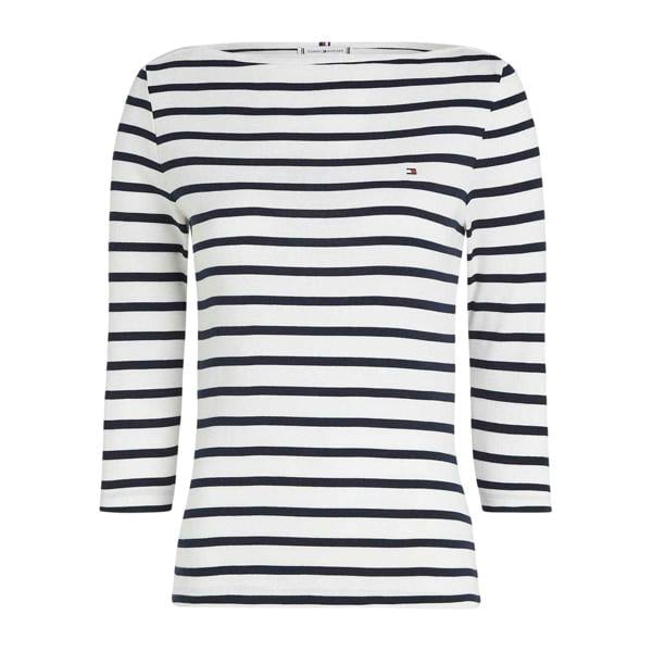 Tommy Hilfiger Womens/Ladies Striped Boat Neck Slim T-Shirt - Dark Navy - 