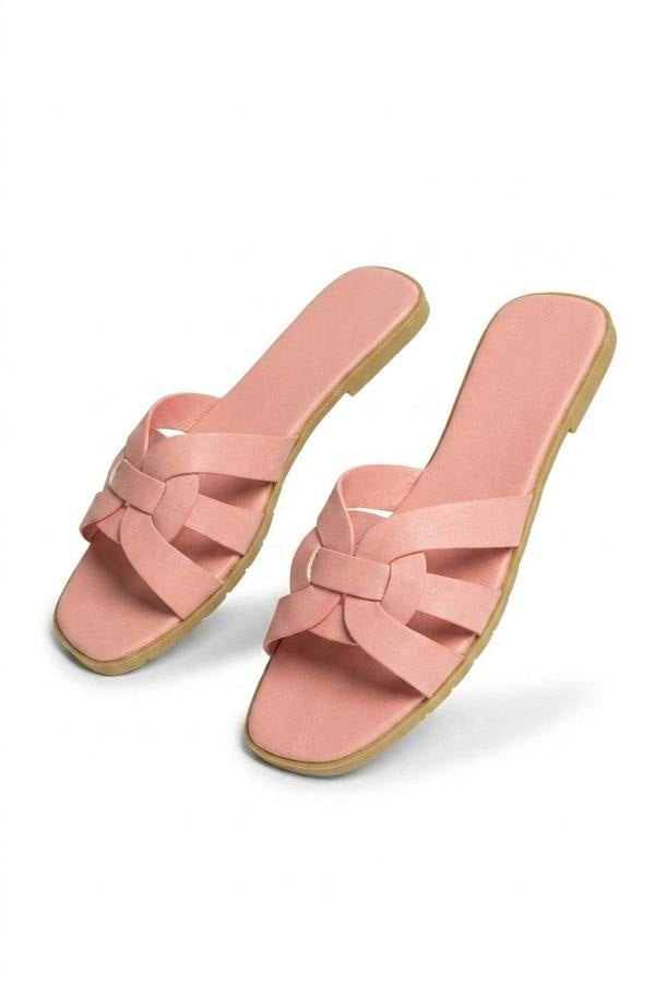 Dana Faux Leather Flat Casual Sandals - Pink_wb