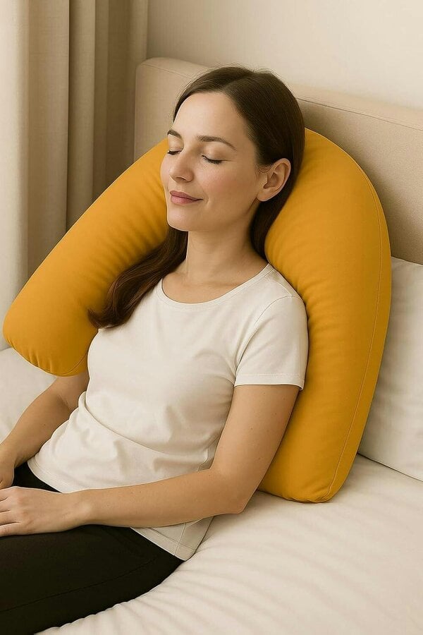 Night Zone Easy Care Polycotton V Shaped Pillow – Orthopaedic Support Pillow with Case or Cover Only - Mustard - Cover Only