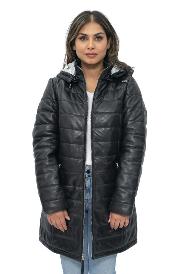 Infinity Leather Womens Leather Puffer Parka Jacket-Andria
