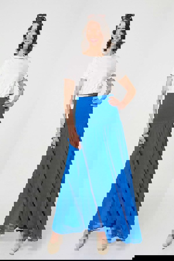 Blue | Stretchy High Waist A-Line Maxi Skirt : Model is 5'8"/172 cm and wears UK10/EU38/US6/AUS10