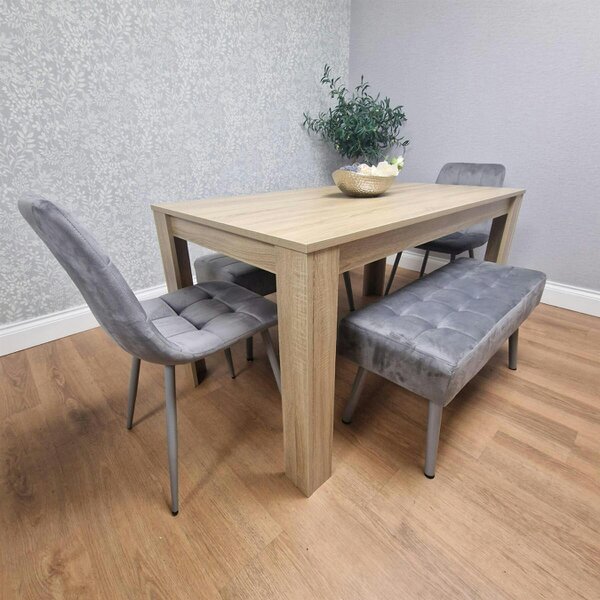 Kosy Koala Dining Table Set Oak Effect Table With 2 Grey Velvet Dining Chairs And 2 Grey Benches
