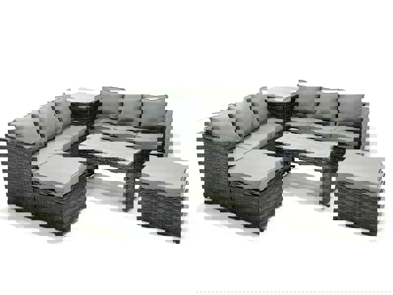 Fimous Garden Outdoor Rattan Furniture Set with Sofa Coffee table 2 Big Footstools Side Table Dark Grey Mixed