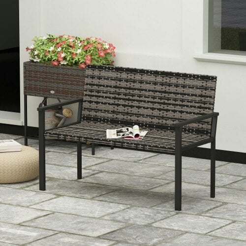 Wyld Haus Batare Rattan Grey 2 Seater Garden Bench With Armrests