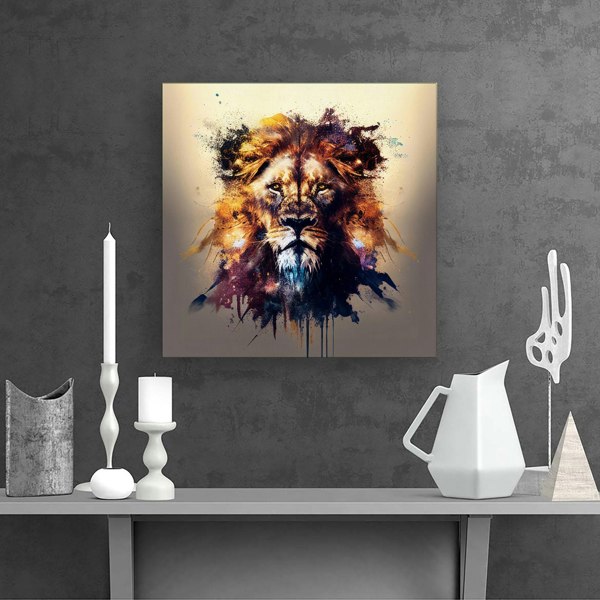 Warren Reed Majestic Lion Face Splash Art Canvas