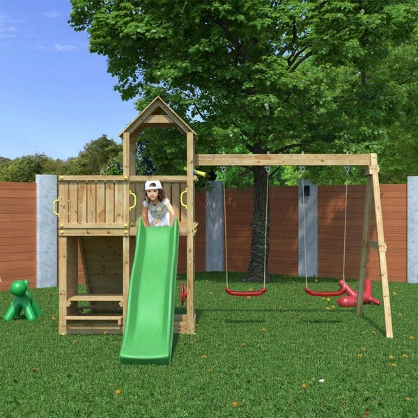 Climbing frame Summit Seeker Scramble large tower double swing climbing wall and slide - Best Shed