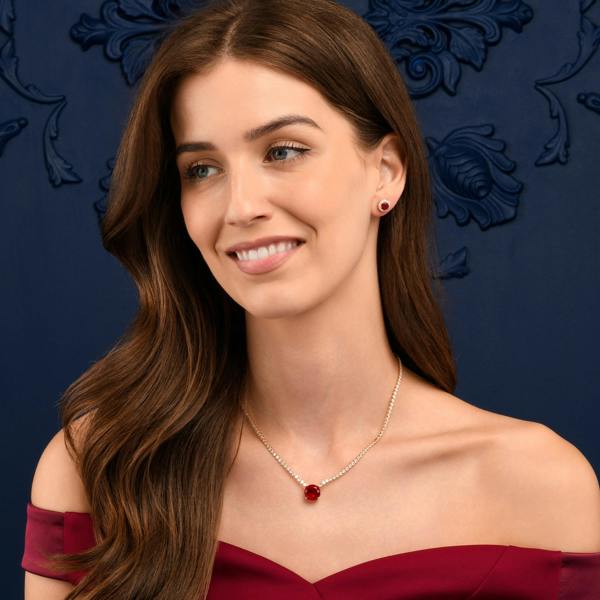 Zavana Gold Necklace with a Large Centre Red Cubic Zirconia Stone