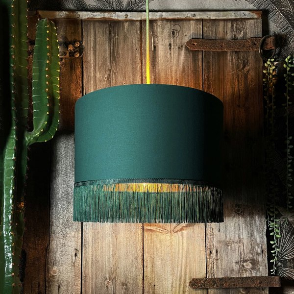 Love Frankie hunter cotton lampshade copper lining fringing light on