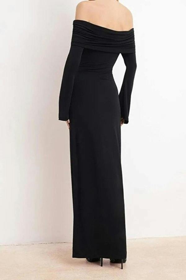 WOVCOR Accessory Detailed Knitted Maxi Evening Dress