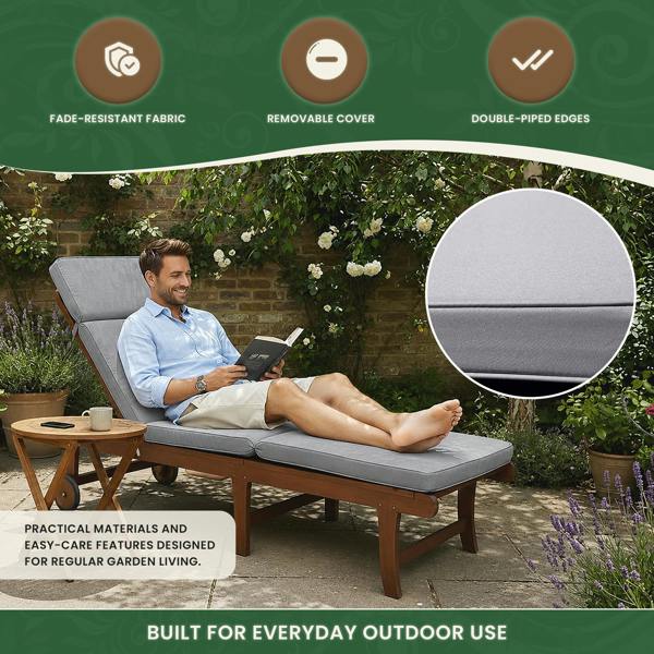 Steamer Chair Cushion – Outdoor Garden Seat Pad with 6cm Padding, Washable Cover & Adjustable Straps, Grey, 49cm Wide