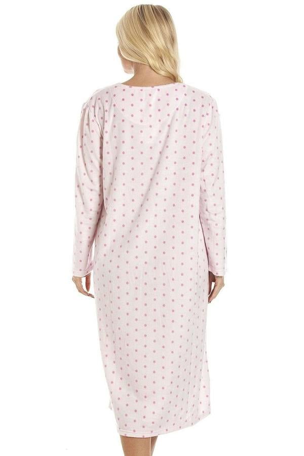 Classic Long Sleeve Polka Dot Soft Fleece Nightdresses
