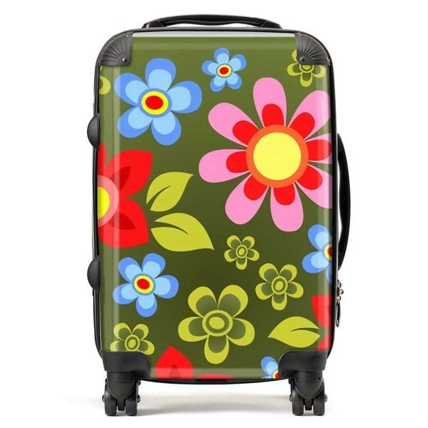 Warren Reed Red And Blue Flowers Suitcase