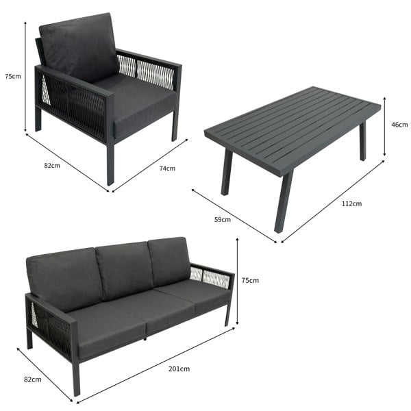 Jardi Aluminium 4 Piece Sofa Set - Anthracite Grey