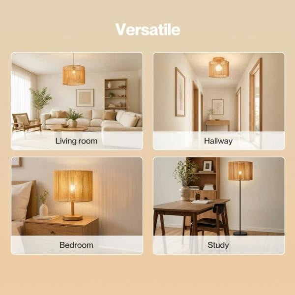 Emitto Lamp Shade Boho Woven Paper Rope Metal Frame Easy Fit Pendant Yellow