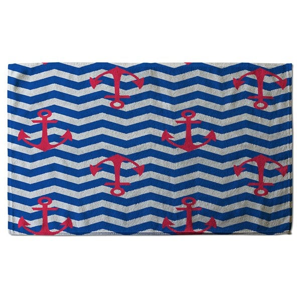 Benjamin Tate Design Anchors on Zig Zag Stripes (Bath Towel)