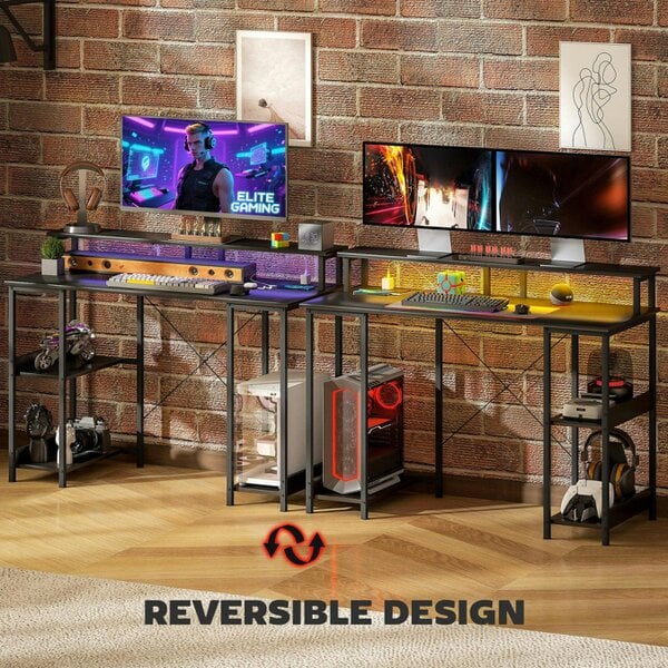 Wyld Haus Sona 120cm Dark Grey Gaming Desk With Power Outlets And Storage Shelves