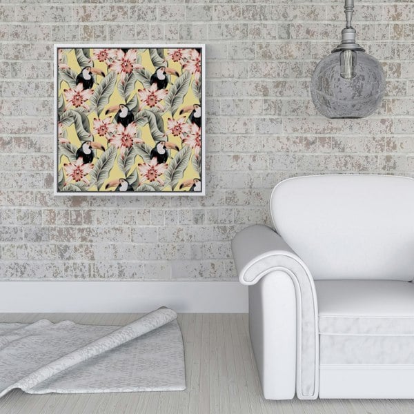 Warren Reed Toucans, Orchids And Palm Leaves Framed Canvas