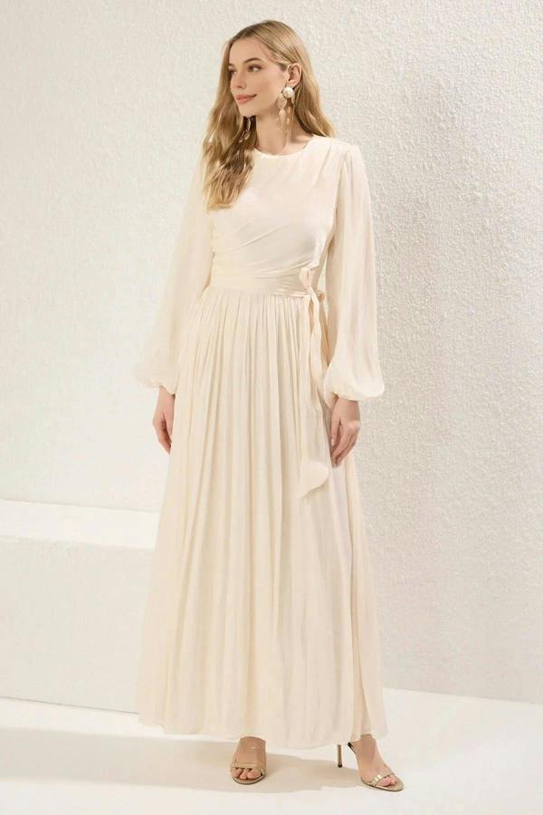 WOVCOR Belted Glittery Lined Chiffon Dress