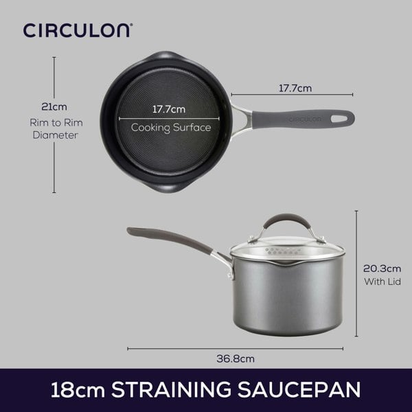 Circulon Extreme Non-Stick Straining Saucepan & Lid - 18cm