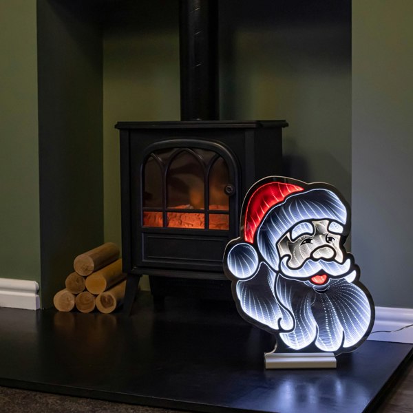 Samuel Alexander 40cm Infinity Santa's Head Christmas Decoration on Wooden Base with Red & White LEDs